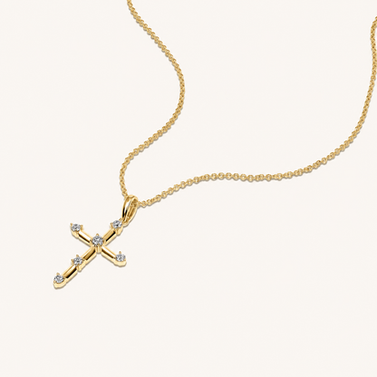 Yellow Gold Diamond Axis Cross Pendant Necklace