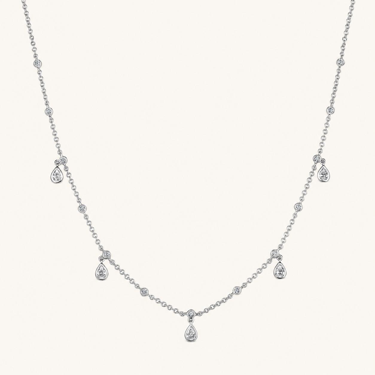 White Gold Diamond Bezel Drop Necklace