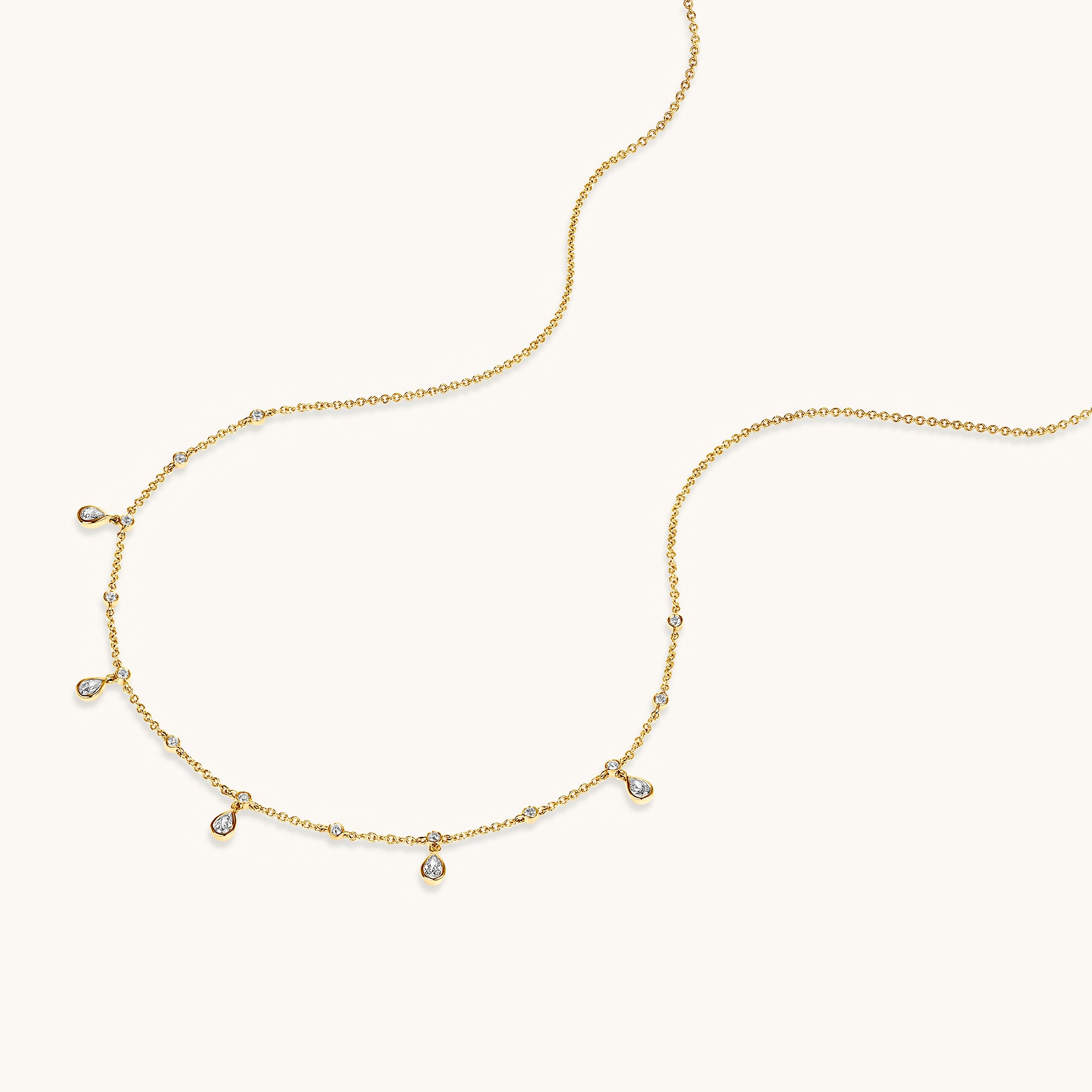 Yellow Gold Diamond Bezel Drop Necklace