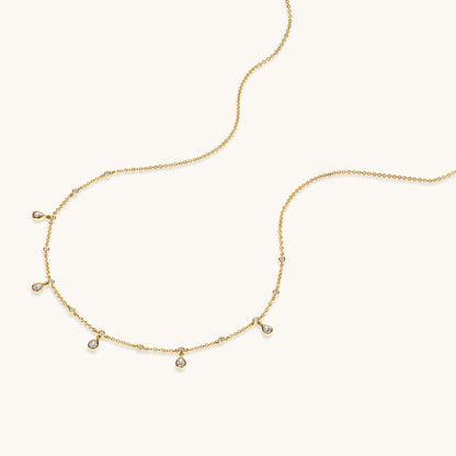 Yellow Gold Diamond Bezel Drop Necklace