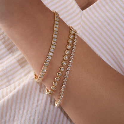 Yellow Gold Diamond Cluster Tennis Bracelet On Figure