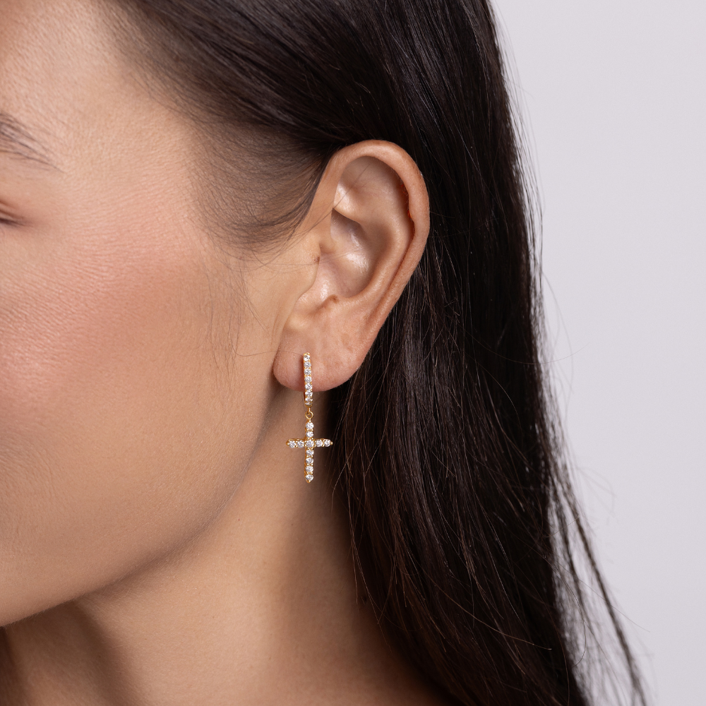 Diamond Dangle Cross Earrings - Happy Jewelers Fine Jewelry Lifetime Warranty