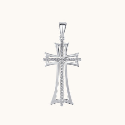 White Gold Diamond Double Cross Pendant