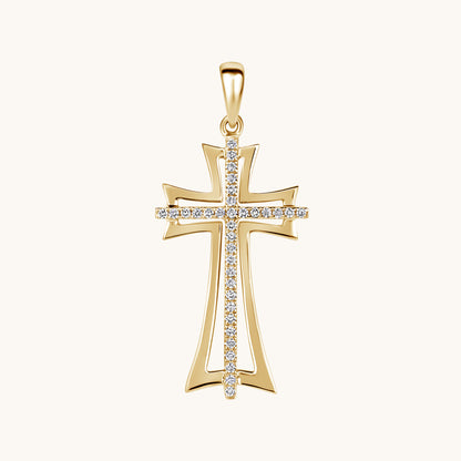 Yellow Gold Diamond Double Cross Pendant