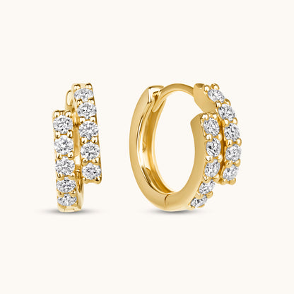Diamond Double Row Huggie Hoops - Happy Jewelers Fine Jewelry Lifetime Warranty