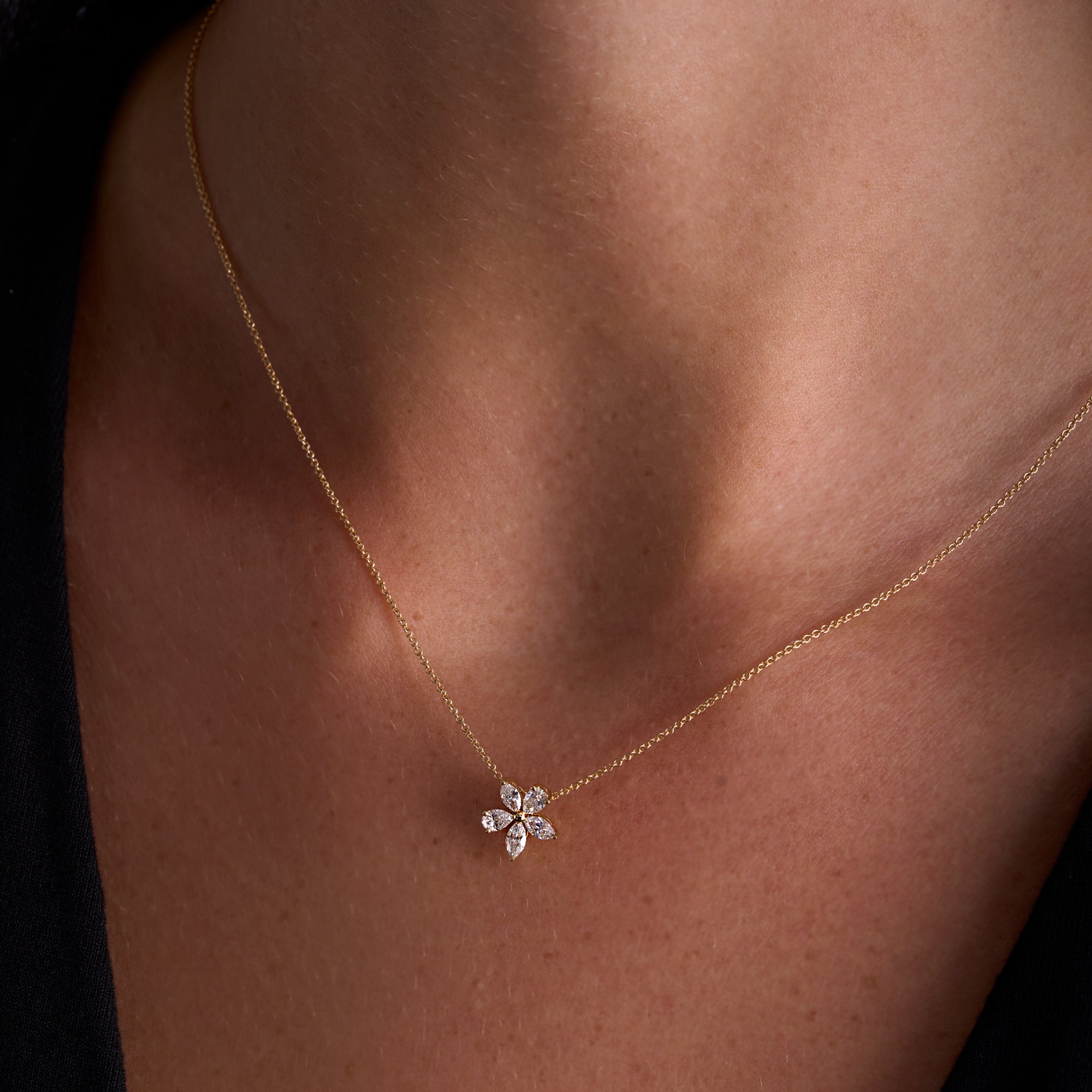 Yellow Gold Diamond Flower Necklace On Figure