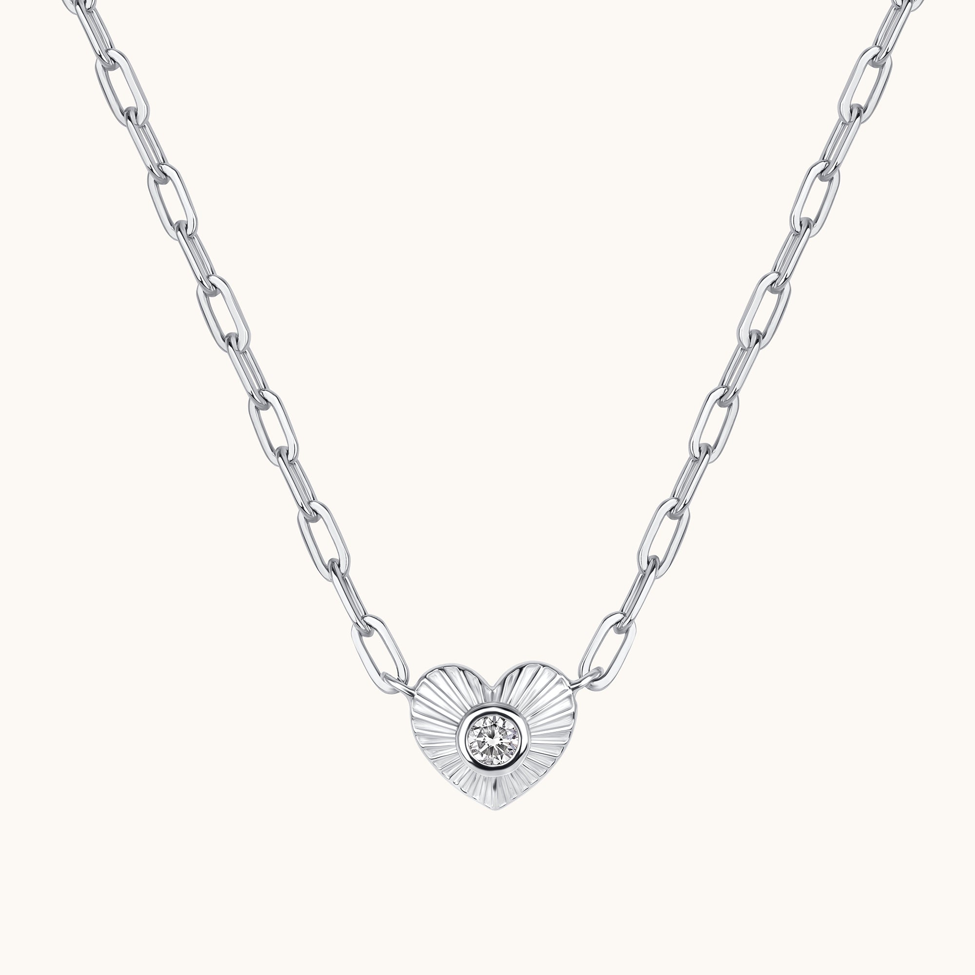 Diamond Fluted Heart Chain Necklace - Happy Jewelers Fine Jewelry Lifetime Warranty