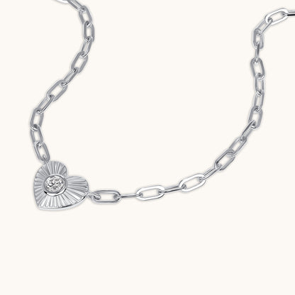 Diamond Fluted Heart Chain Necklace - Happy Jewelers Fine Jewelry Lifetime Warranty