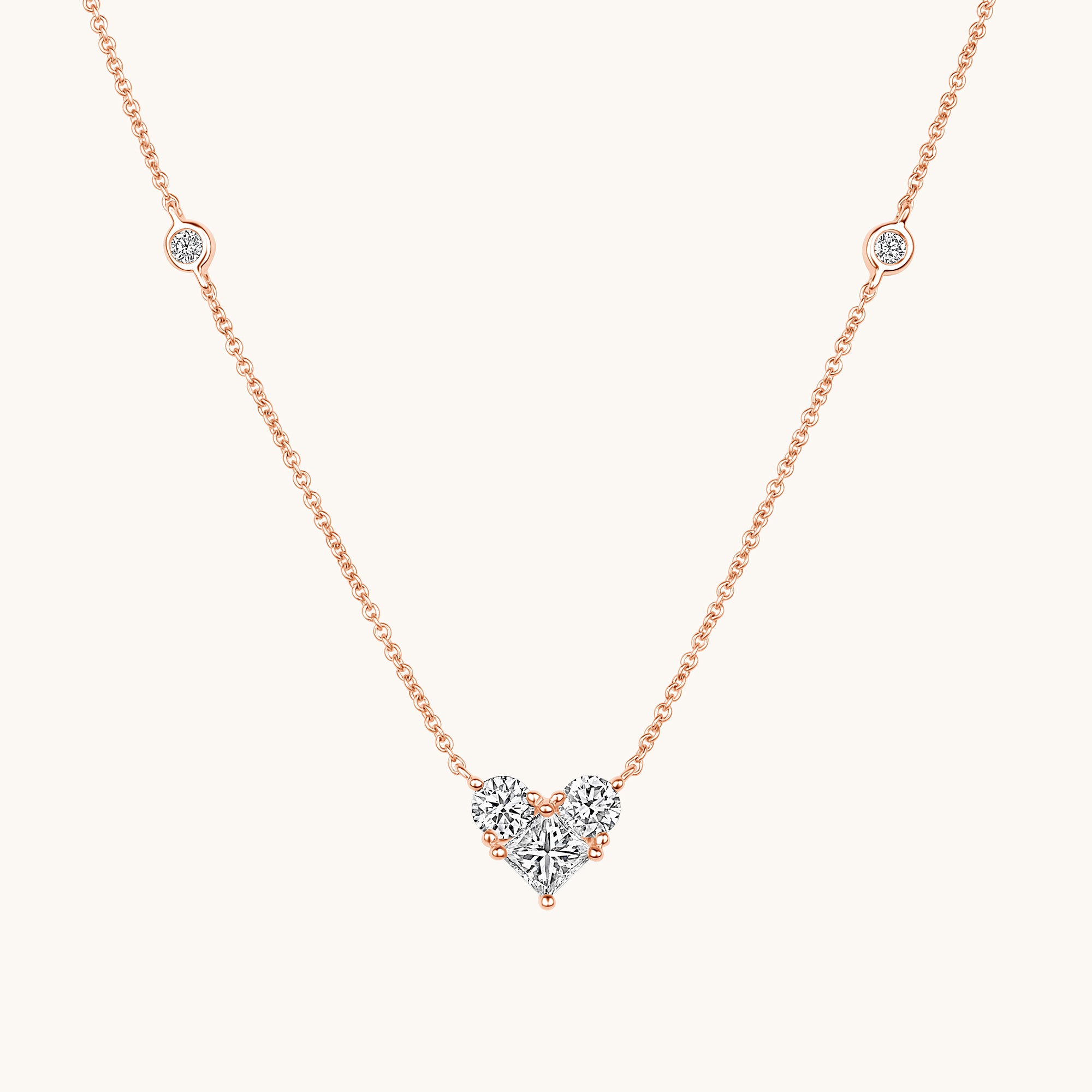Rose Gold Diamond Heart Station Necklace