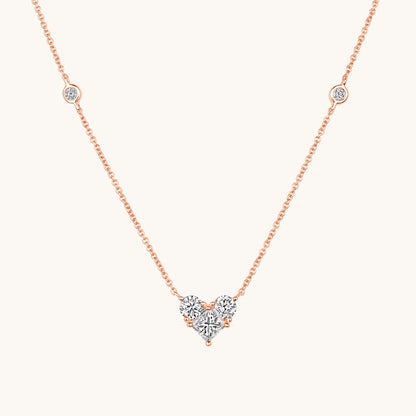 Rose Gold Diamond Heart Station Necklace