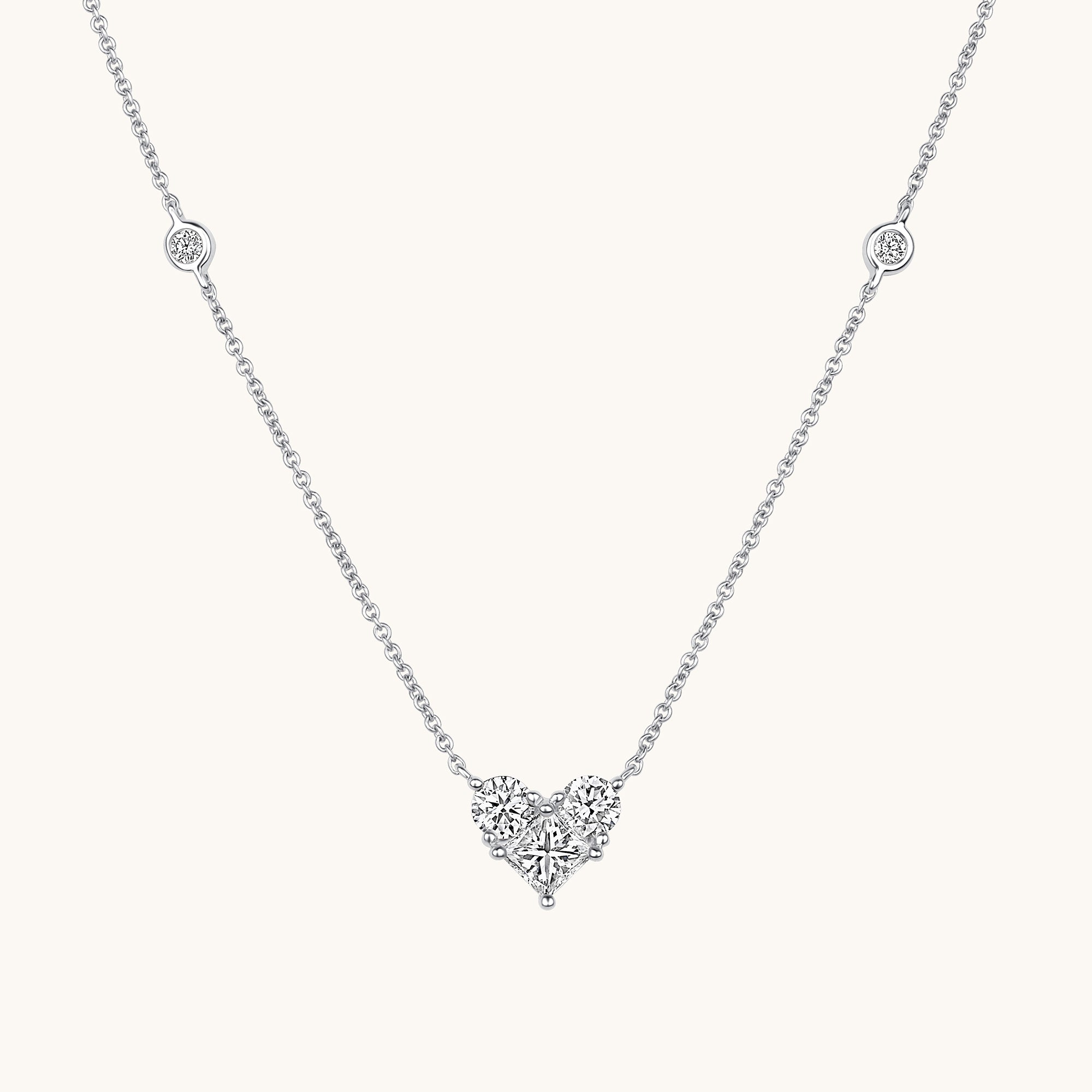 White Gold Diamond Heart Station Necklace