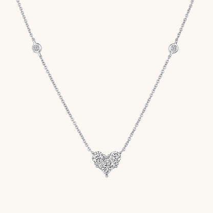 White Gold Diamond Heart Station Necklace