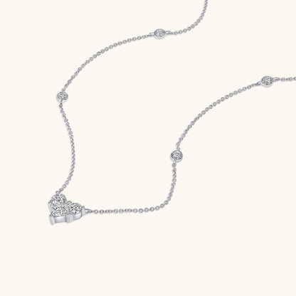 White Gold Diamond Heart Station Necklace