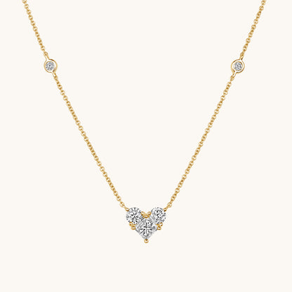 Yellow Gold Diamond Heart Station Necklace