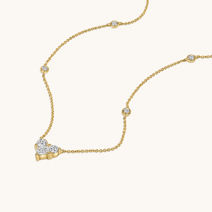 Yellow Gold Diamond Heart Station Necklace