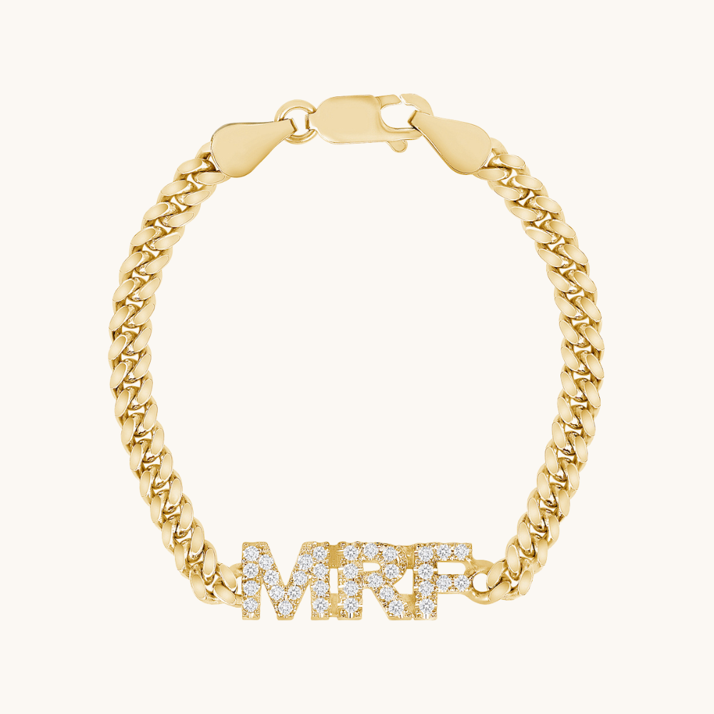 Diamond Initial Cuban Chain Bracelet