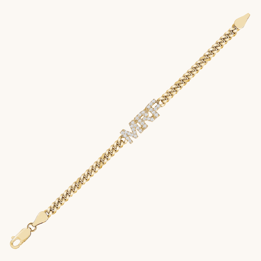 Diamond Initial Cuban Chain Bracelet