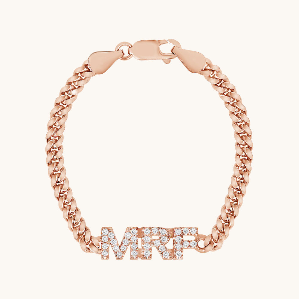 Diamond Initial Cuban Chain Bracelet