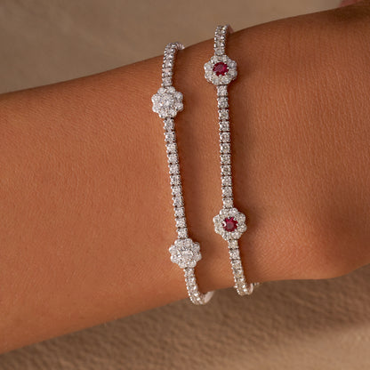 Diamond Three Flower Tennis Bracelet & Ruby Three Flower Tennis Bracelet On Figure