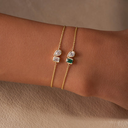 Yellow Gold Diamond Toi et Moi Dainty Bracelet + Yellow Gold Emerald & Diamond Toi et Moi Dainty Bracelet On Figure