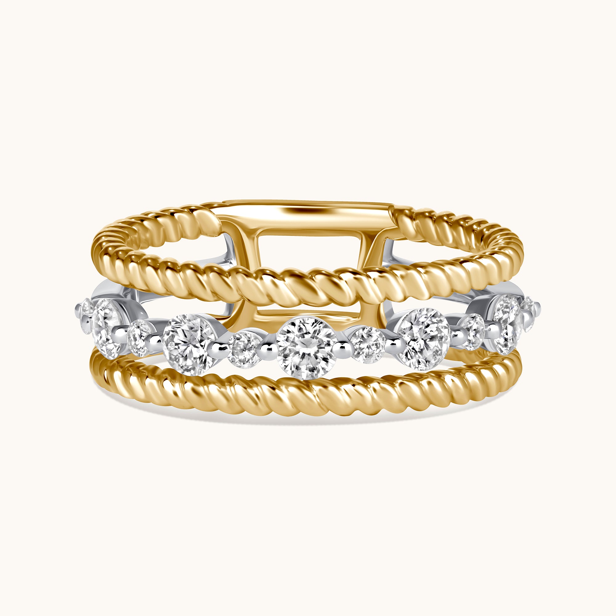 Double Cable Diamond Halfway Band - Happy Jewelers Fine Jewelry Lifetime Warranty