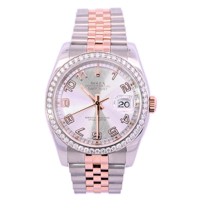 Rolex Datejust Two Tone Rose Gold & Steel 36mm Centric Circle Silver Roman Dial Watch Reference# 116231 - Happy Jewelers Fine Jewelry Lifetime Warranty