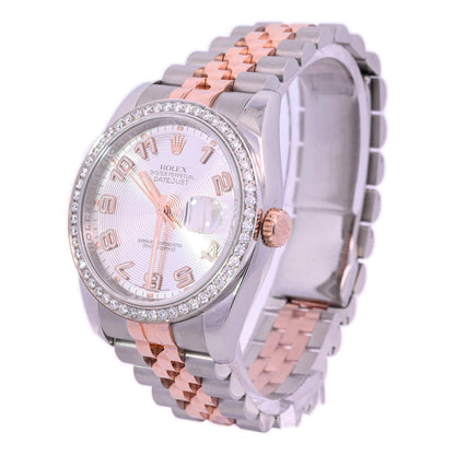 Rolex Datejust Two Tone Rose Gold & Steel 36mm Centric Circle Silver Roman Dial Watch Reference# 116231 - Happy Jewelers Fine Jewelry Lifetime Warranty