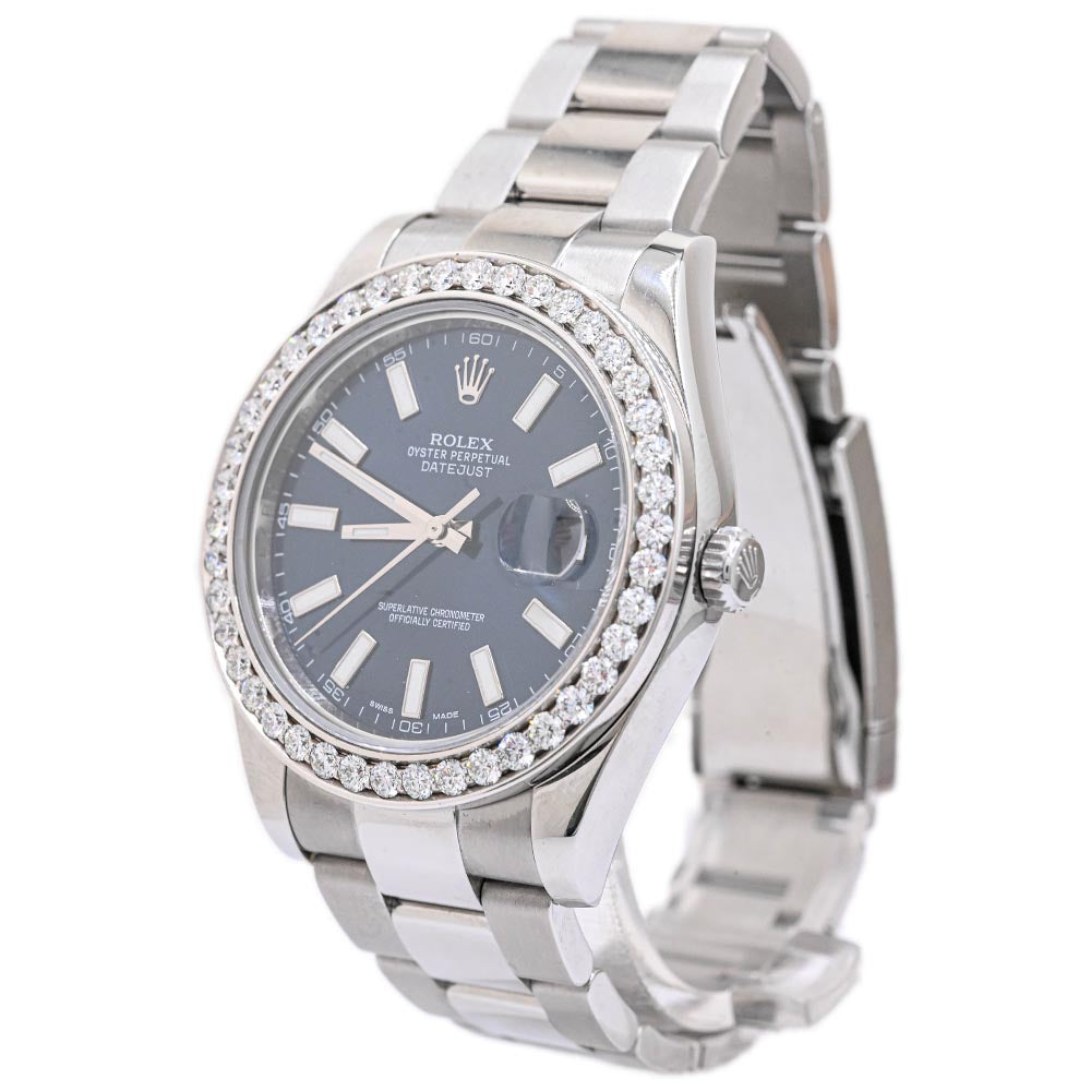 Rolex Men's Datejust Stainless Steel 41mm Blue Stick Dial Watch Reference #: 116300 - Happy Jewelers Fine Jewelry Lifetime Warranty