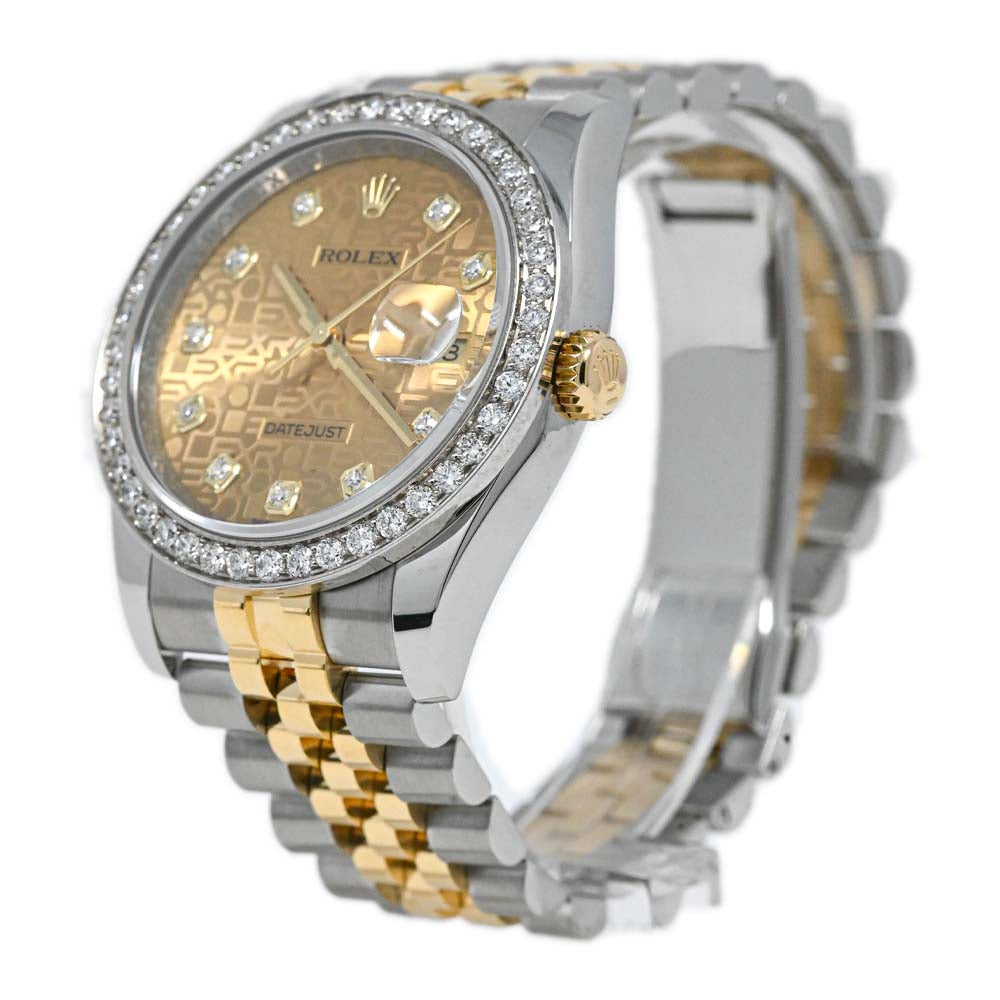 Rolex Men's Datejust 18K Yellow Gold & Steel 36mm Factory Champagne Rolex Print Diamond Dot Dial Watch Reference #: 116233 - Happy Jewelers Fine Jewelry Lifetime Warranty