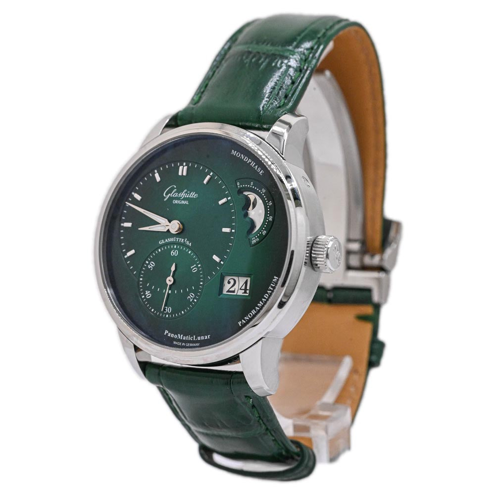 Glashutte Men's PanoMaticLunar Stainless Steel 40mm Green Dial Watch Ref# 1-90-02-13-32-02 - Happy Jewelers Fine Jewelry Lifetime Warranty