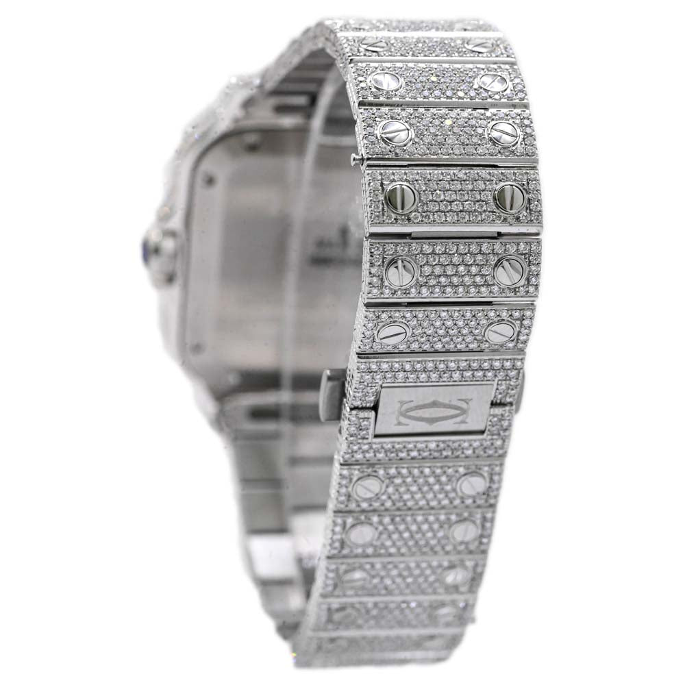 Cartier Unisex Santos Stainless Steel 35mm Pave Diamond Roman Dial ICED OUT Reference #: WSSA0029 - Happy Jewelers Fine Jewelry Lifetime Warranty