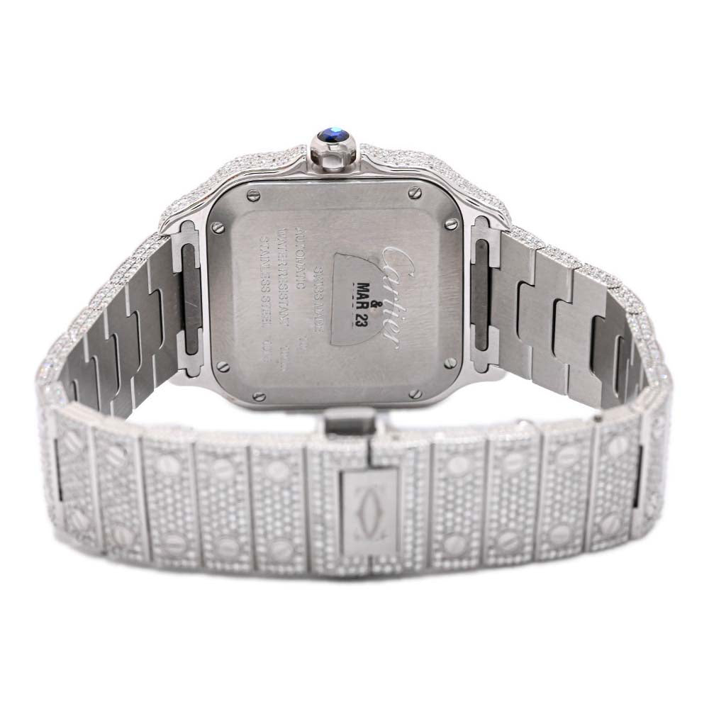 Cartier Unisex Santos Stainless Steel 35mm Pave Diamond Roman Dial ICED OUT Reference #: WSSA0029 - Happy Jewelers Fine Jewelry Lifetime Warranty