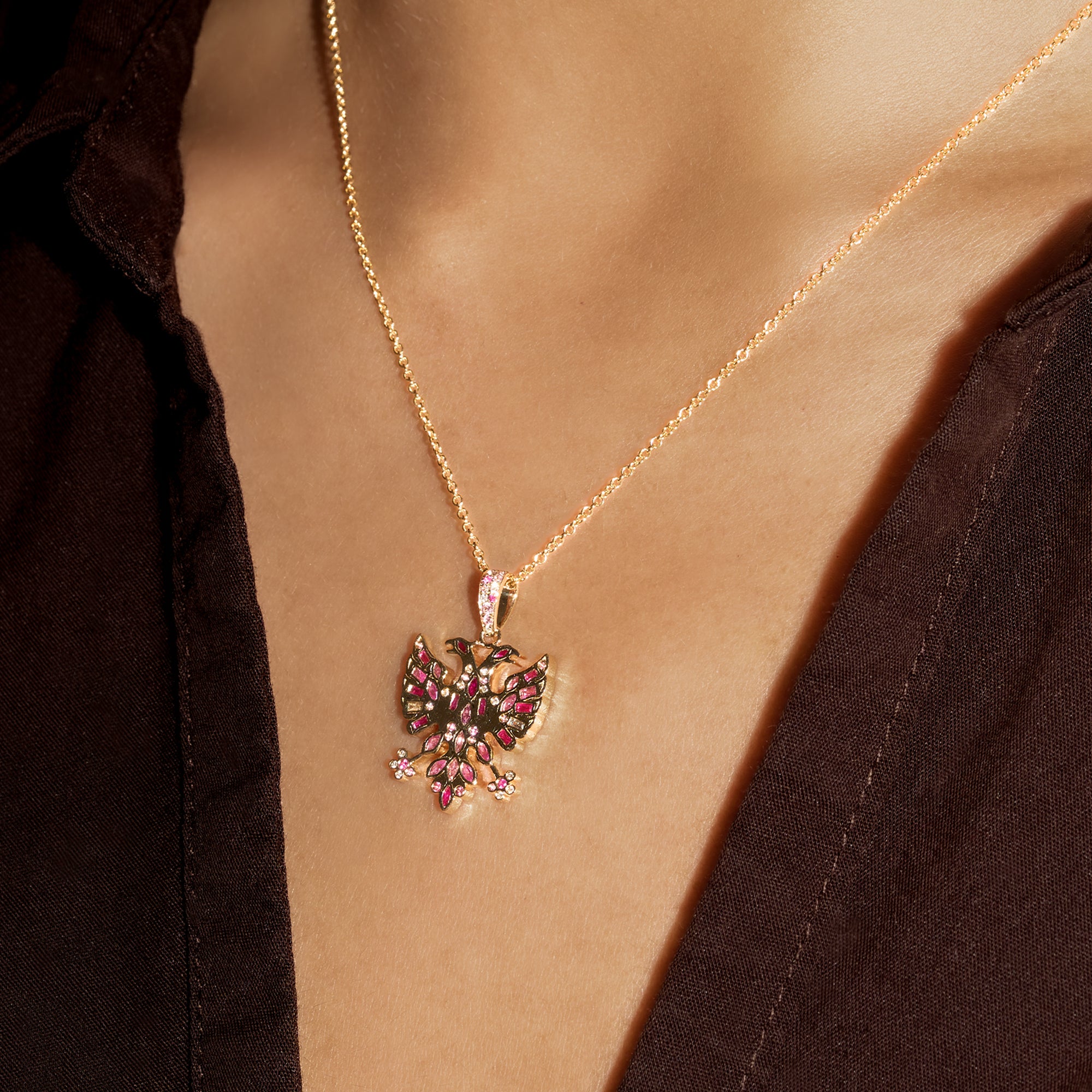 Albanian Eagle Lab Diamond and Sapphire Pendant
