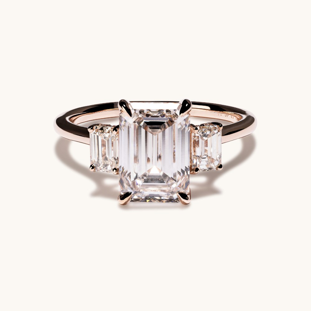 2.53 Emerald Lab Diamond 3-Stone Engagement Ring with Hidden Halo - Happy Jewelers Fine Jewelry Lifetime Warranty