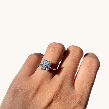 2.80 Emerald Lab Diamond Engagement Ring with Hidden Halo - Happy Jewelers Fine Jewelry Lifetime Warranty
