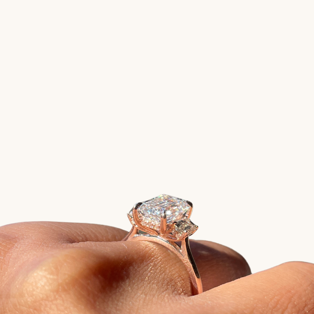 2.53 Emerald Lab Diamond 3-Stone Engagement Ring with Hidden Halo - Happy Jewelers Fine Jewelry Lifetime Warranty