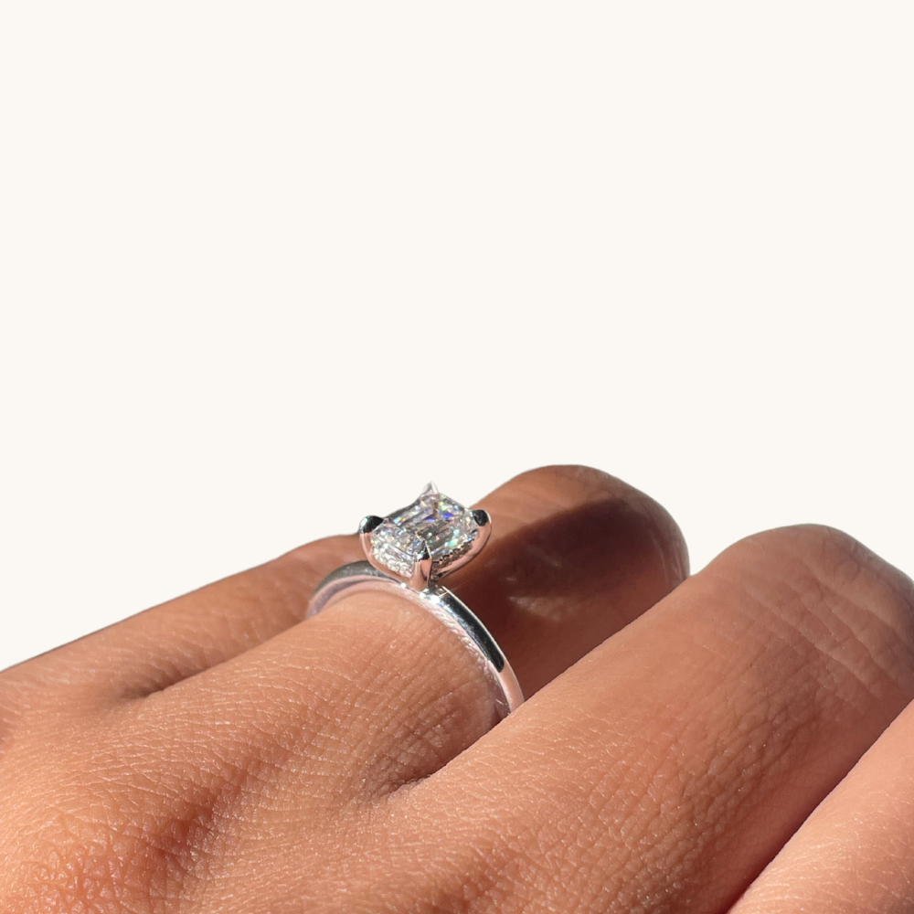 1.07 Emerald Lab Diamond Engagement Ring with Hidden Halo