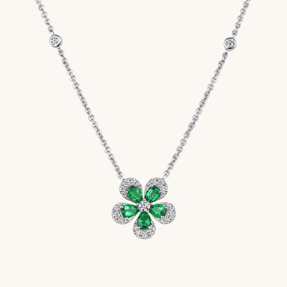 Emerald White Gold Blooming Flower Necklace