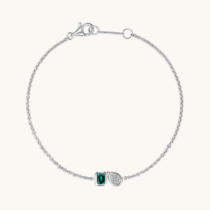 White Gold Emerald & Diamond Toi et Moi Dainty Bracelet
