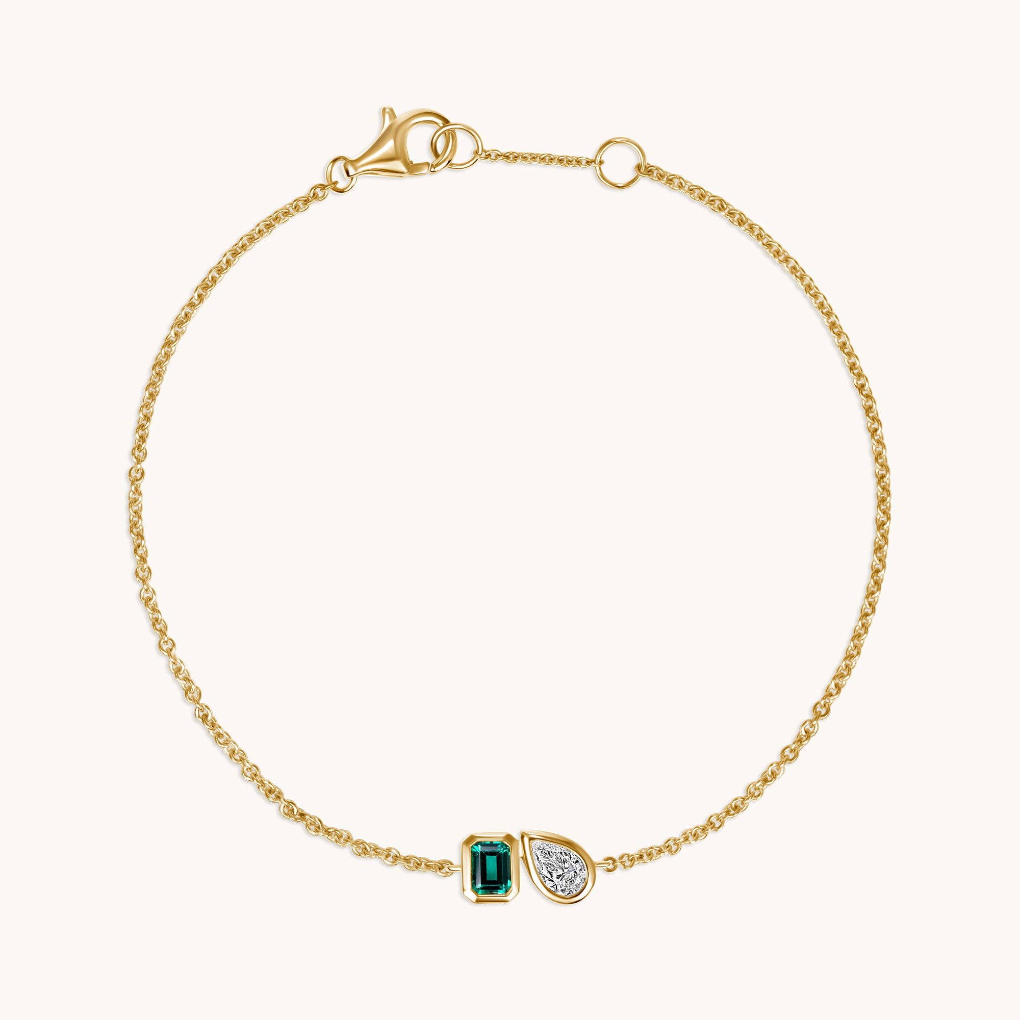 Yellow Gold Emerald & Diamond Toi et Moi Dainty Bracelet