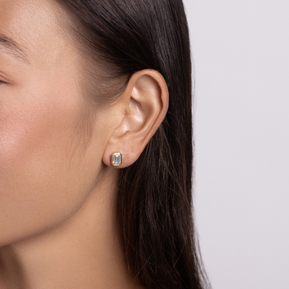 Emerald Lab Diamond Bezel Stud Earrings - Happy Jewelers Fine Jewelry Lifetime Warranty