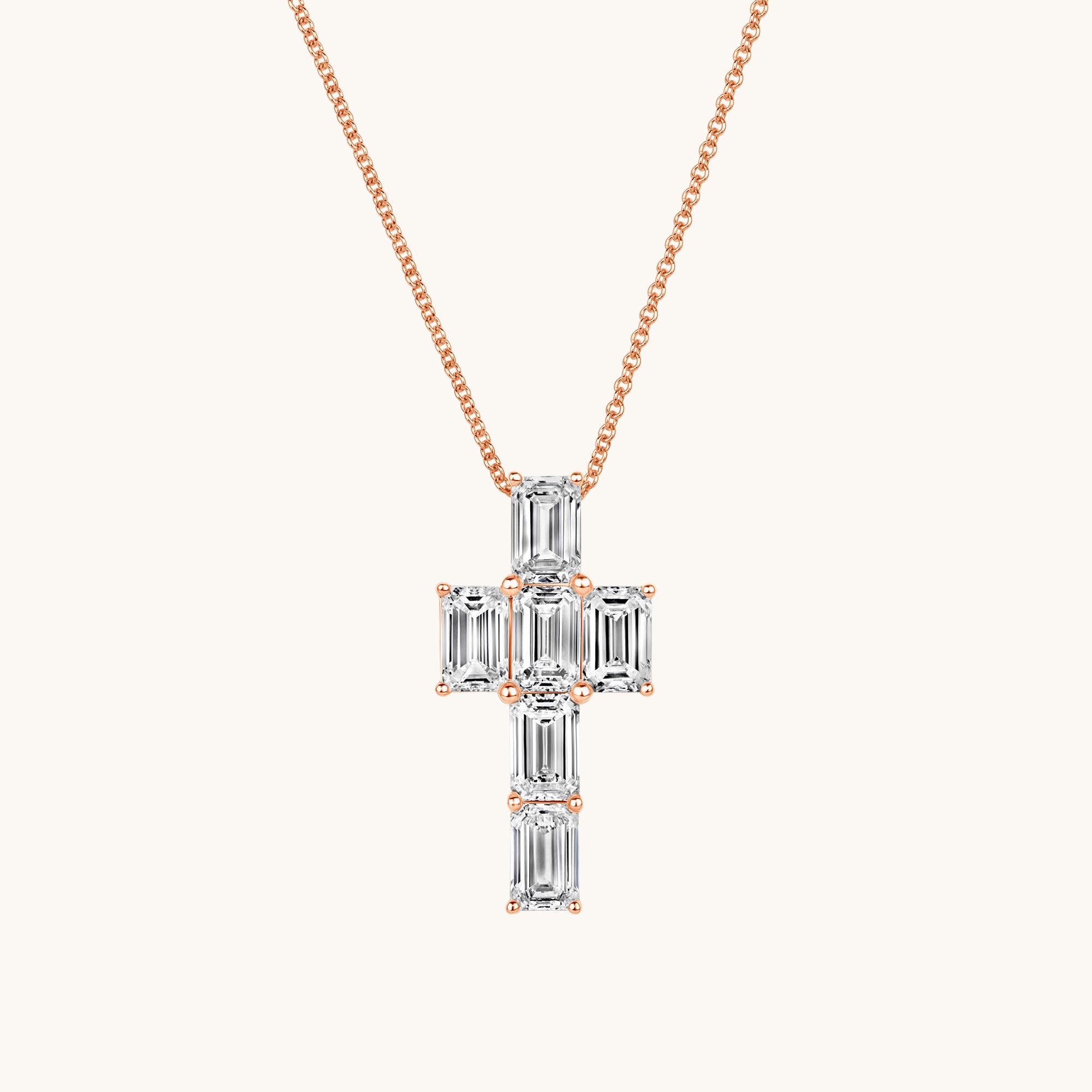 Rose Gold Emerald Lab Diamond Cross Pendant