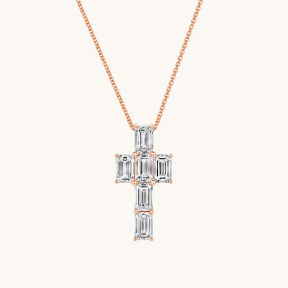 Rose Gold Emerald Lab Diamond Cross Pendant