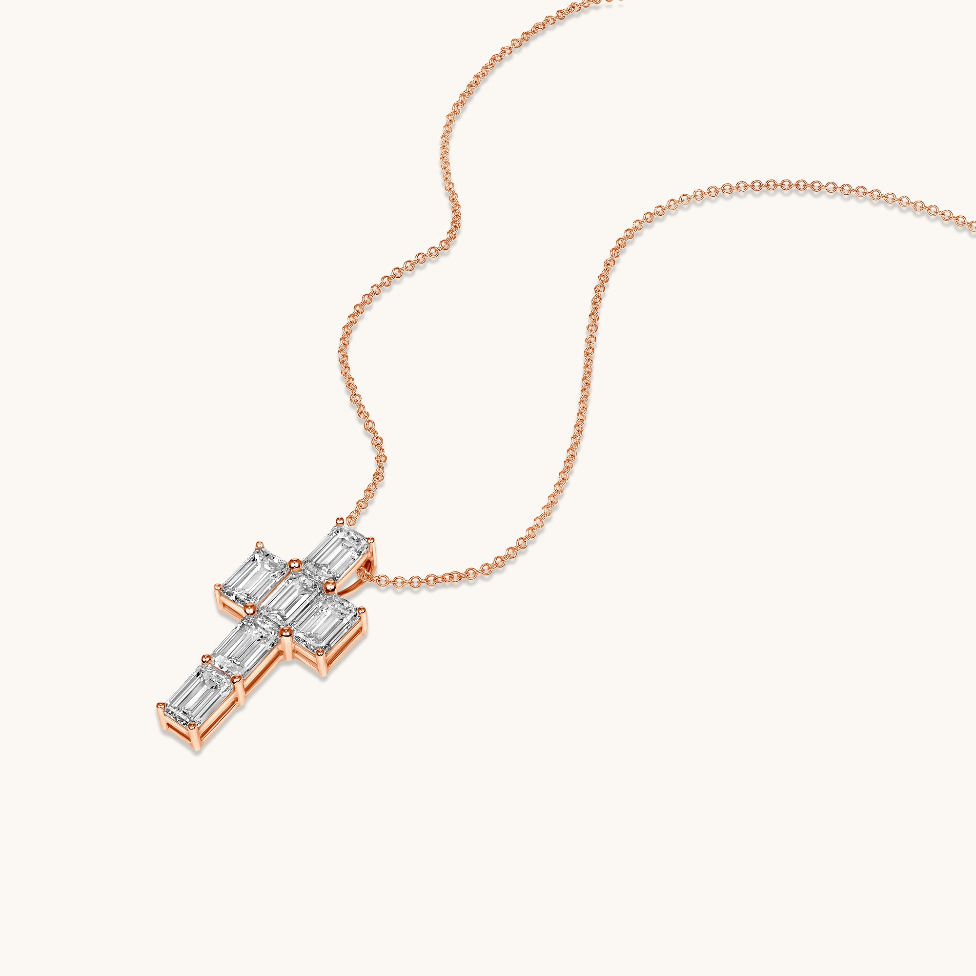 Rose Gold Emerald Lab Diamond Cross Pendant