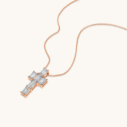 Rose Gold Emerald Lab Diamond Cross Pendant