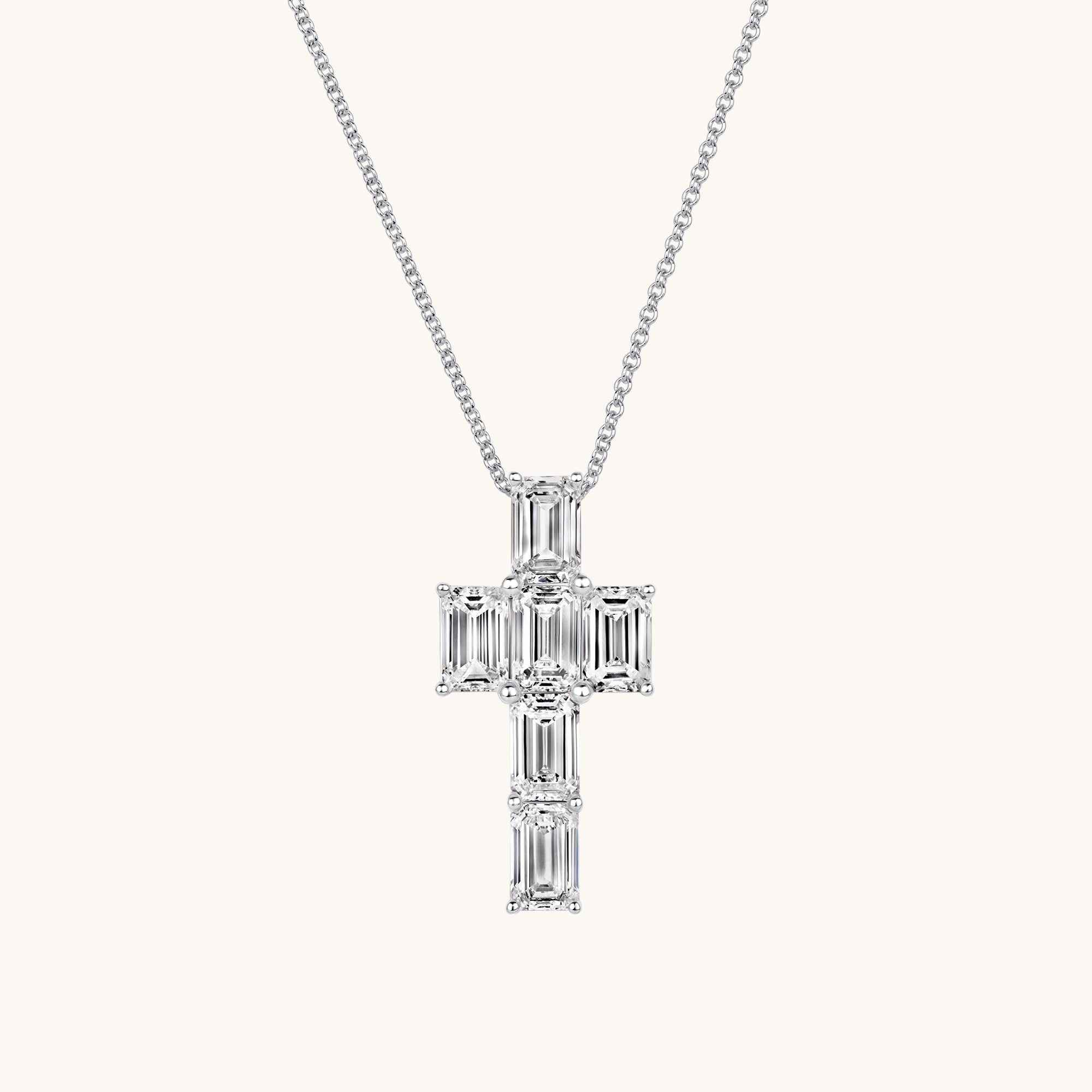 White Gold Emerald Lab Diamond Cross Pendant
