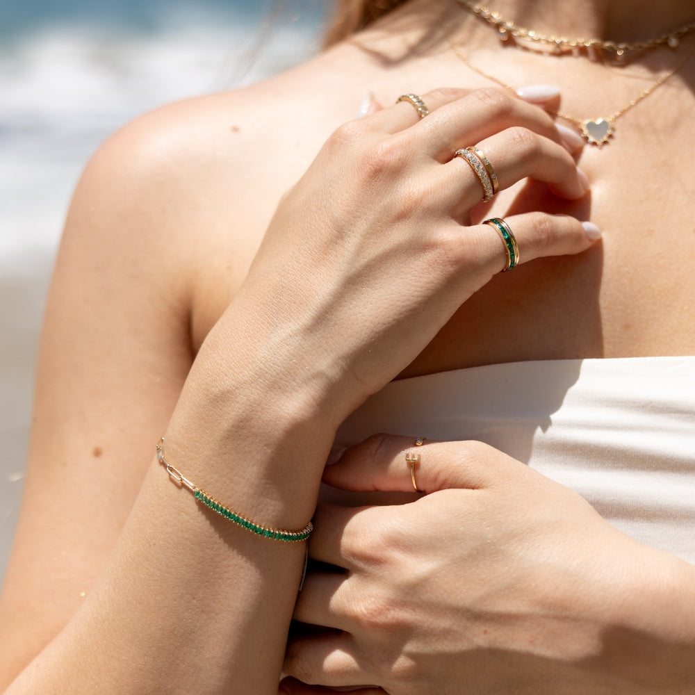 Baguette Lab Emerald and Gold Double Eternity Band - Happy Jewelers Fine Jewelry Lifetime Warranty