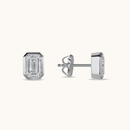 Emerald Lab Diamond Bezel Stud Earrings - Happy Jewelers Fine Jewelry Lifetime Warranty
