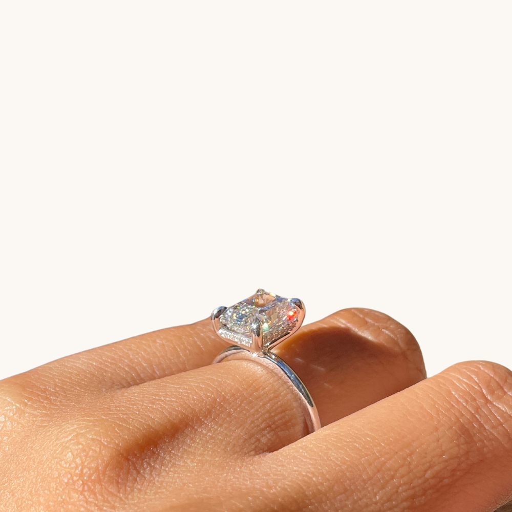 2.76 Radiant Lab Diamond Engagement Ring with Hidden Halo