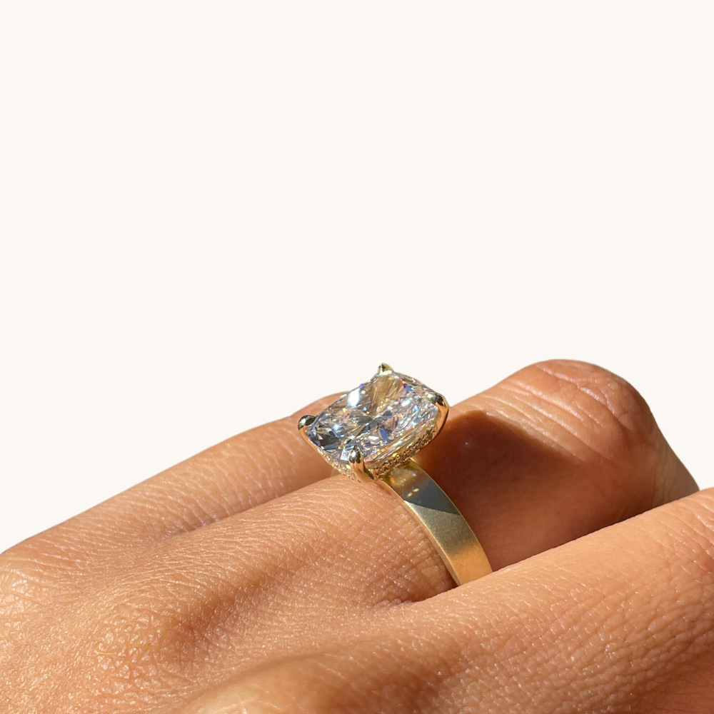 4.09 Cushion Lab Diamond Engagement Ring with Satin Solitaire Setting